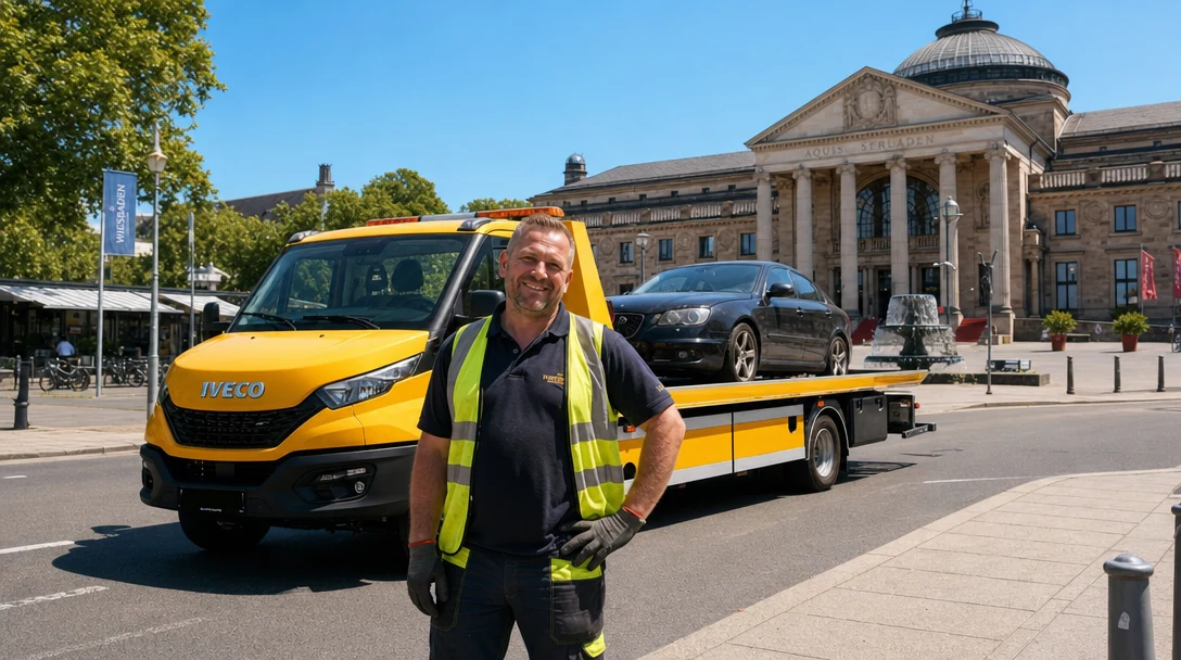 Abschleppwagen von Tow Now im Einsatz in Wiesbaden